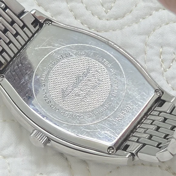 VTG Kolber Geneve Tonneau Men's Watch K8420 Silver Large Wrist Quartz Guilloche